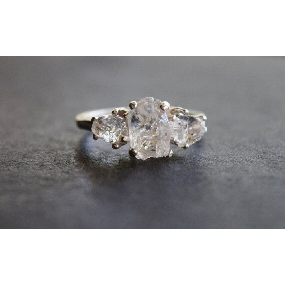 Raw stone engagement ring, natural crystal ring, alternative diamond promise rin